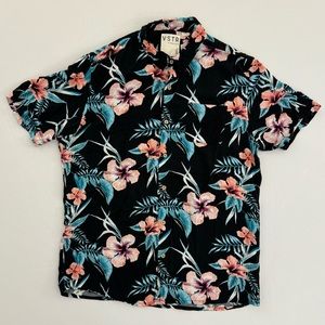 Black Pink Floral VSTR SS XL Men’s Button Up Shirt Short Sleeve Extra Large